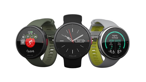 Três cores do relógio GPS Polar Vantage V2: verde, preto e cinza