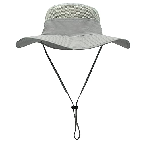 Chapéu de sol Duakrs unissex de aba larga, para uso ao ar livre, com FPS 50+ à prova d 'água, chapéu Boonie de pesca, proteção UV para o verão, Light Gray, Large