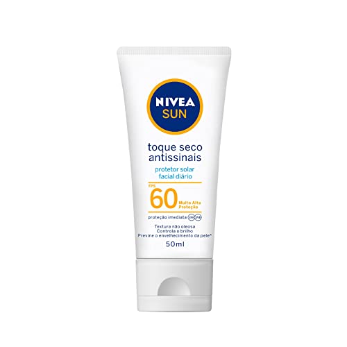 NIVEA SUN Protetor Solar Facial Toque Seco Antissinais FPS 60 50ml - Diário, muito alta proteção UVA/UVB, previne o envelhecimento da pele, textura não oleosa, controla o brilho