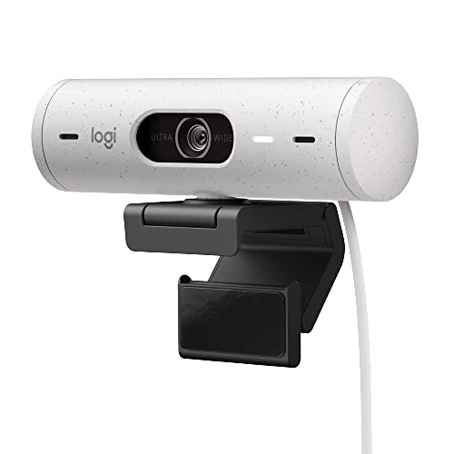 Webcam Full HD Logitech Brio 500 com Microfones Duplos com Redução de Ruídos, Proteção de Privacidade, Correção de Luz e Enquadramento Automático - Branco