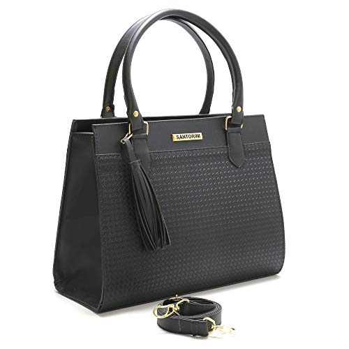 Bolsa Feminina Grande com alça transversal Santorini Handbag (Preto)