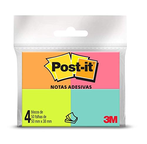 Post-it, 3M, Bloco de notas 4 blocos, 50 folhas cada Multicor