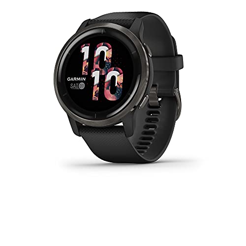 Garmin Venu 2, Smartwatch GPS com funções avançadas de monitoramento de saúde e fitness, bisel de ardósia com capa preta e pulseira de silicone, (010-02430-01)