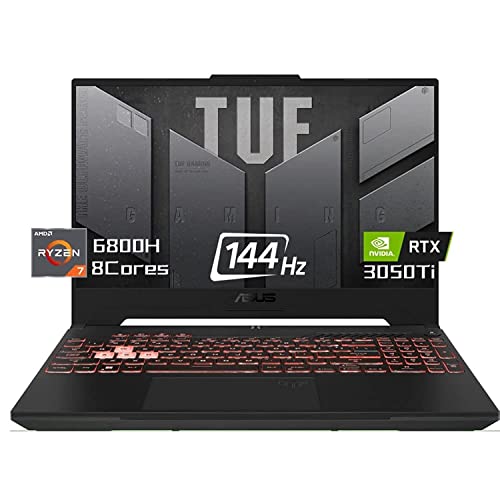 ASUS Laptop para jogos TUF Gaming A15 15,6' FHD 144Hz 2022 - AMD Ryzen 7 -6800H -RTX 3050 Ti, DDR5, MUX, RGB Backlit KB, WiFi 6, Win 11, com HDMI (16GB RAM 512GB SSD)