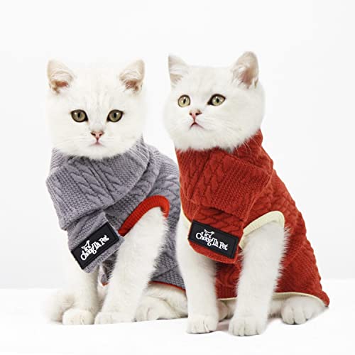 通用 Suéteres de gato roupas de gato gato suéter retrô quente roupas de gato conjunto de cachecol macio e confortável suéteres de gato (P, vermelho)