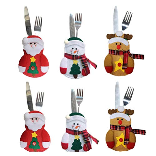 BESTOYARD – Suporte de mesa de Natal com bolsos para facas, garfos, boneco de neve, Papai Noel, decoração de alce para decoração de mesa de jantar de Natal, 6 peças