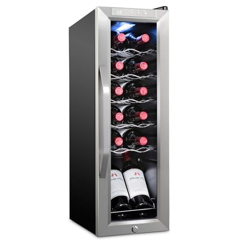 Ivation 12 garrafas compressor refrigerador de vinho refrigerador com trava | Grande adega de vinhos independente para vinho vermelho, branco, champanhe ou espumante | 41f-64f controle digital de temperatura aço inoxidável geladeira