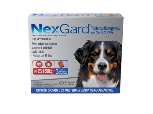 NexGard Antipulgas e Carrapatos para Cães de 25,1 a 50kg, 3 tabletes