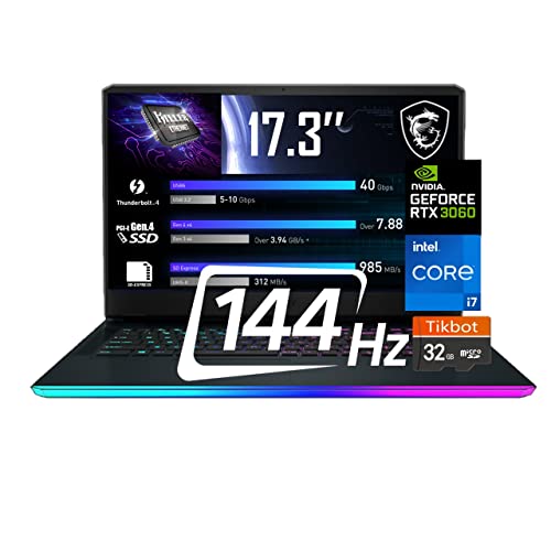 MSI GE76 Raider Gaming Laptop Intel Core i7-11800H, GeForce RTX 3060, 17.3' FHD 144HZ, 32GB RAM2TB NVMe SSD, Wi-Fi6, Windows 10