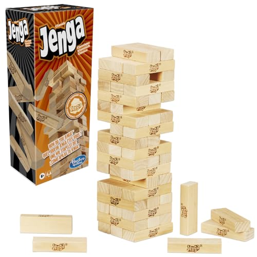 Hasbro Gaming Jenga Clássico Jogos de equilíbrio e estratégia com 54 peças, para adultos e crianças a partir de 6 anos