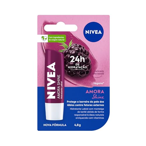 NIVEA Hidratante Labial Amora Shine 4,8 g - Cuidado intensivo para seus lábios, hidratação prolongada, delicioso aroma de amora, pigmentos brilhantes e cor delicada