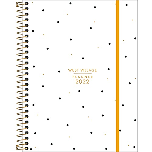 Planner Espiral 17,7 x 24 cm West Village 2022 - Estampa Fundo branco com poá - Tilibra