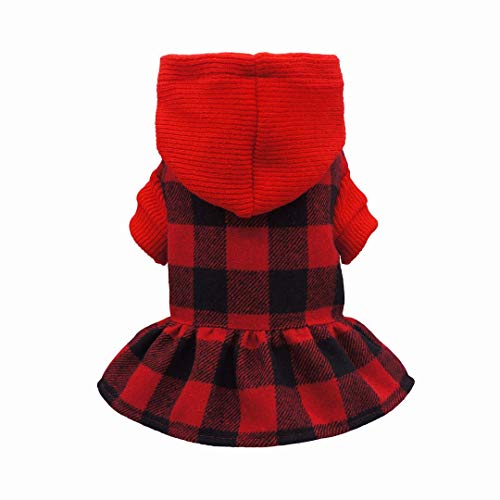 Moletom com capuz Fitwarm tricotado xadrez para cães Roupas para animais de estimação Suéter Casacos Gatos Roupas Vermelho Grande