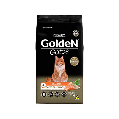 Ração Golden para Gatos Adultos Castrados Sabor Salmão - 10,1kg Premier Pet Adulto