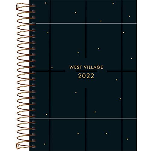 Agenda Espiral Diária 14 x 20 cm West Village 2022 - Estampa Fundo preto com quadriculado - Tilibra