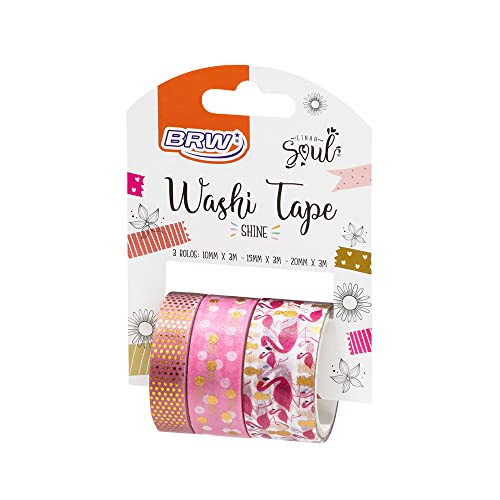 BRW Fita Adesiva Washi Tape Shine Flamingo 10/15/20mmx3m 3 Unidades