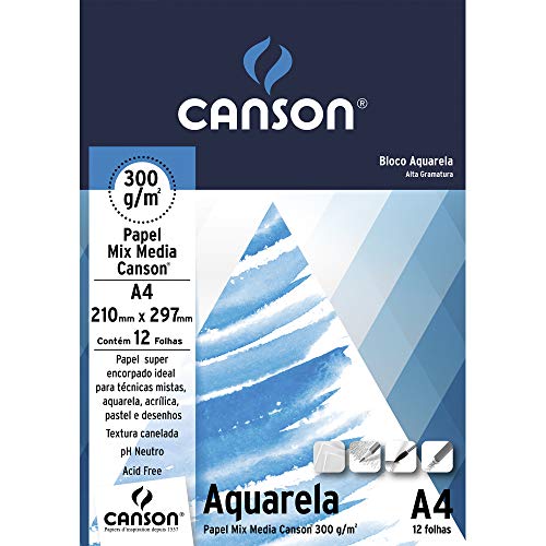 CANSON Linha Universitária, Bloco de Papel A4 Para Aquarela, 12 Folhas de 300g/m²