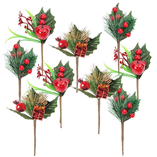 BESTOYARD 9 peças de hastes artificiais de frutas vermelhas de pinheiro, palitos de flores de azevinho de Natal para artesanato 'faça você mesmo', arranjos de flores de Natal, guirlandas, decorações de feriado