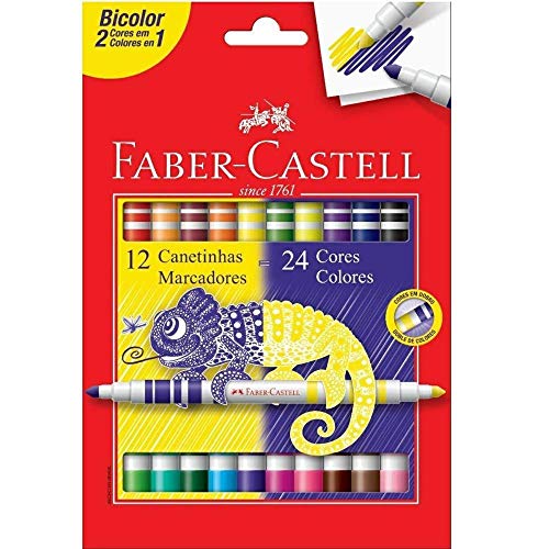 Canetinha Hidrográfica Bicolor, Faber-Castell, 12 Canetas/24 Cores