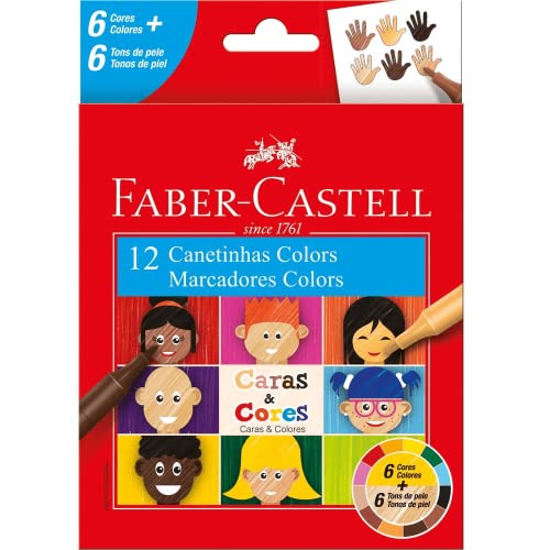 Canetinha, Faber-Castell, Caras & Cores, 15.0112CCZF, 6 Cores + 6 Tons de Pele