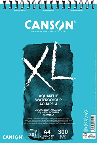 CANSON XL Aquarelle, Bloco Espiralado A4 para aquarela, 30 Folhas de 300g/m²