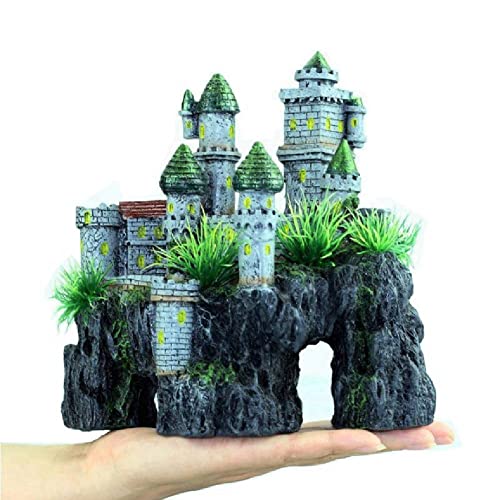 Decoração de Aquário Castelo Pssopp Decoração de Resina Simulação Escondida Castelo Fish Tanque Aquário Ornamentos Decoração com Detalhes Realistic Simulação