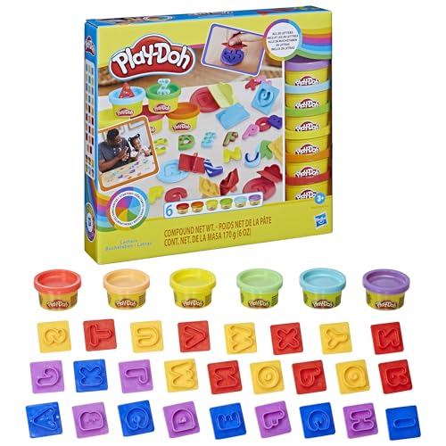 Play-Doh Conjunto de Massinha Letras, kit com 6 potes de massa de modelar e acessórios, para crianças acima de 3 anos