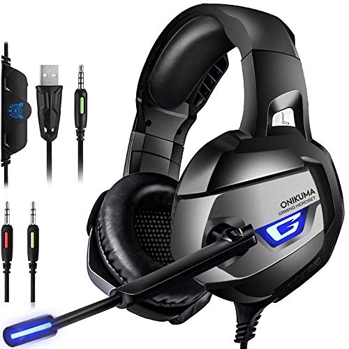 CIC ONIKUMA K5 Fone de Ouvido Headset Gamer Profissional Estéreo Cancelamento de Ruído Microfone LED para PS4, PC, XBox, Notebook