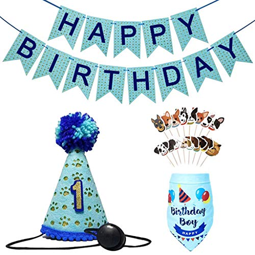 J-Feifei Faixa de aniversário para animais de estimação, chapéus, cachecóis, conjunto de cachecóis e bandana para bolo