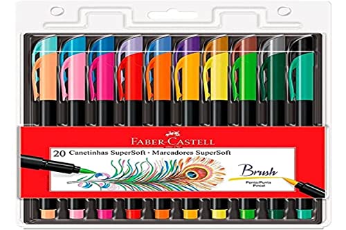 Caneta Ponta Pincel, Lettering, Faber-Castell,Supersoft Brush,15.0720SOFT, 20 cores, Multicor
