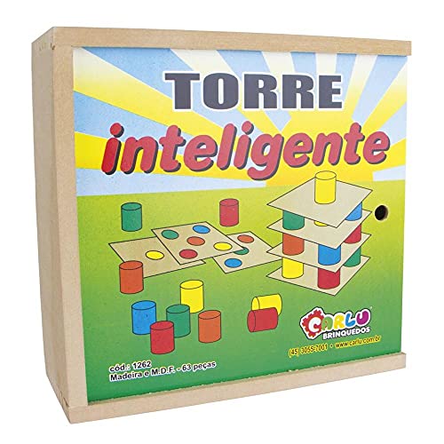 Carlu Brinquedos - Torre Inteligente Jogo de Madeira 18, 4+ Anos, Multicor, 1262