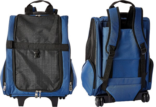 caixa de transporte para gatos modelo de mochila com rodinhas na cor azul