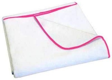 Tapete higiênico branco com borda rosa.