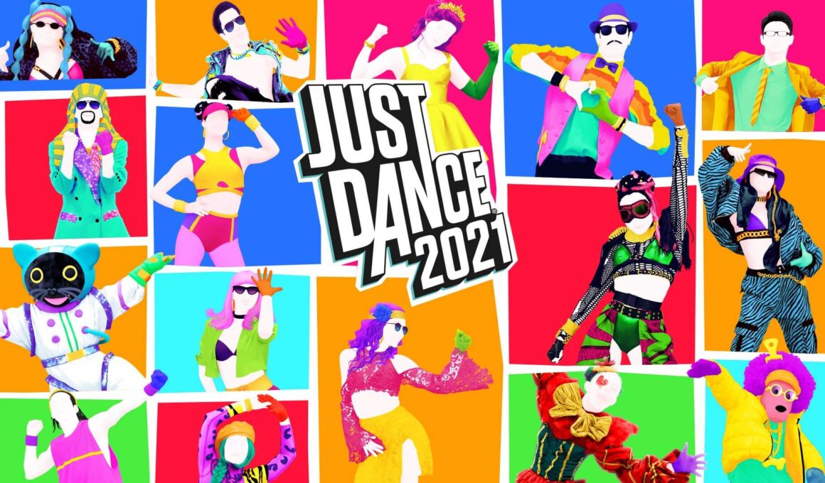 Imagem promocional do Just Dance 2021, com várias personagens do jogo.