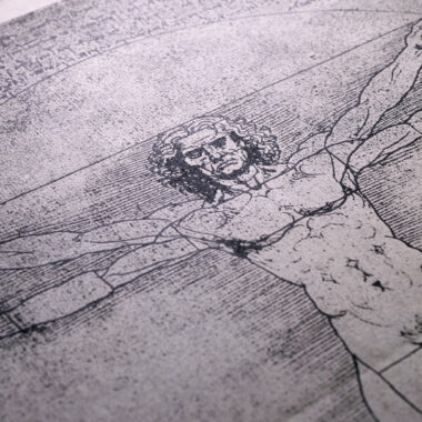 Gravura do Homem Vitruviano, de Leonardo da Vinci.