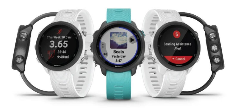 Opções de cores de pulseiras do GPS relógio Garmin 245 Music.