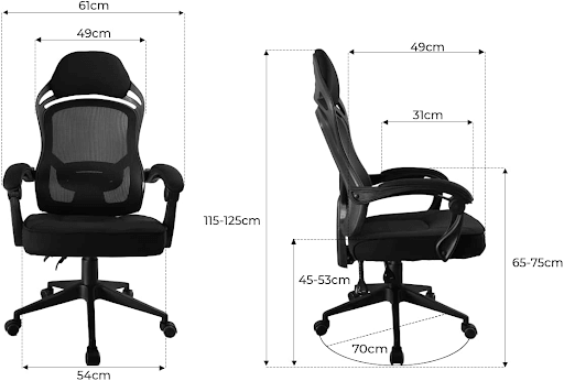 Medidas da cadeira presidente modelo Gamer da Conforsit.