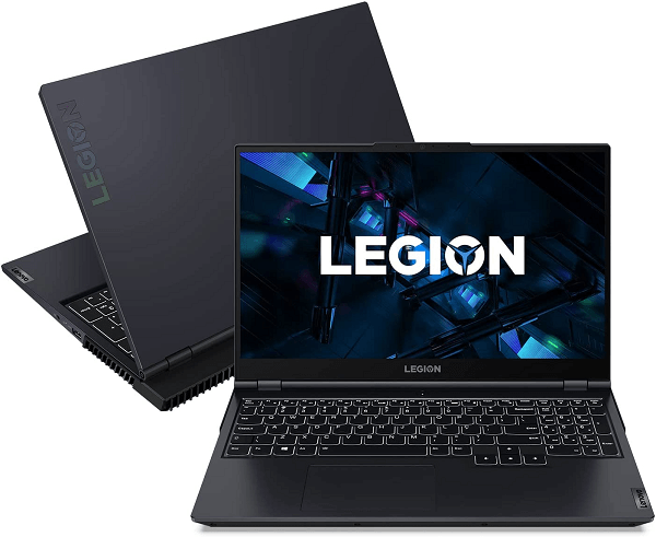 Notebook gamer Legion 5i, mostrando detalhes do produto.